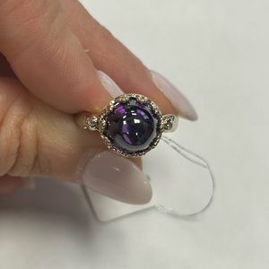 Suzy Levian Yellow Sterling Silver Purple Cab CZ & White CZ Ring NWT